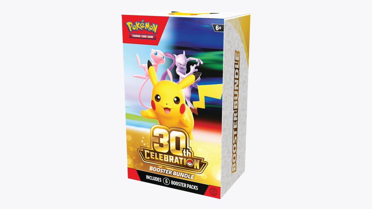 Pokémon TCG: 30th Celebration Booster Bundle — pudełko z Pikachu, Mew i Mewtwo